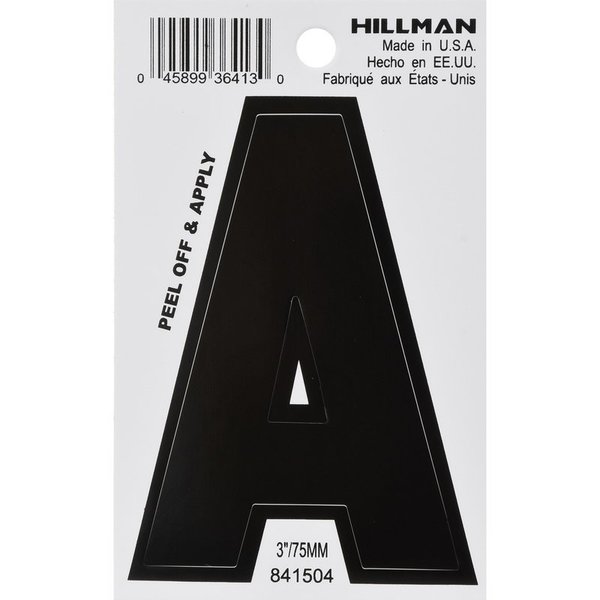 Hillman 3 in. Black Vinyl Self-Adhesive Letter A 1 pc, 6PK 841504